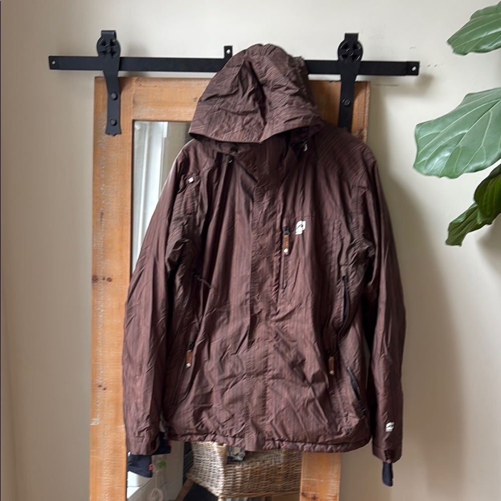Orage Brown Striped Snowboarding Jacket with Hood Size M